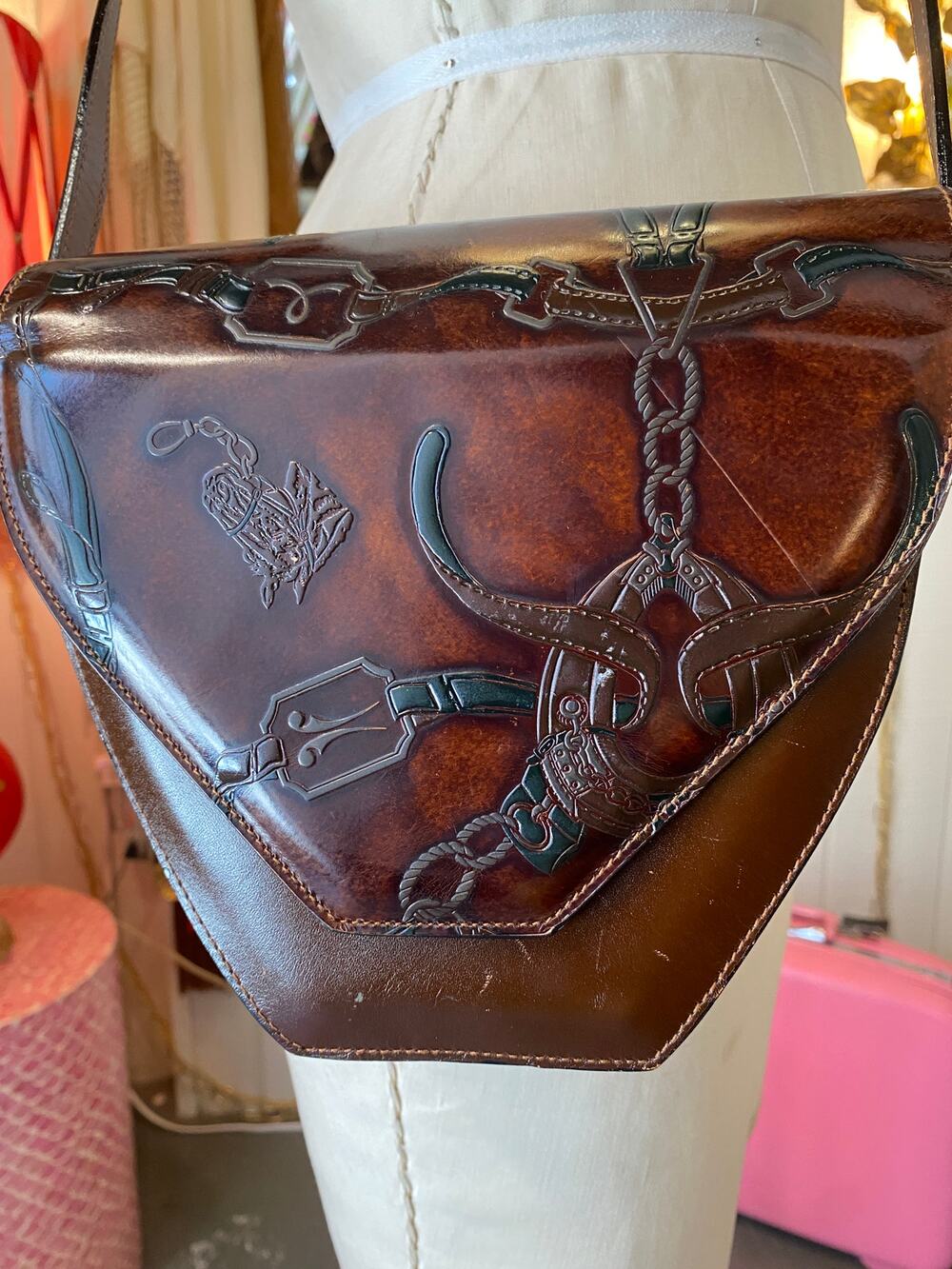 vintage 1980s equestrian leather purse, cross body bag, western, horse, 80s